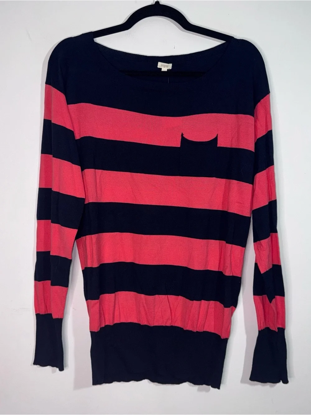 J.Crew Factory Breton Stripe Cotton Sweater Women’s Medium Coastal Preppy Pocket